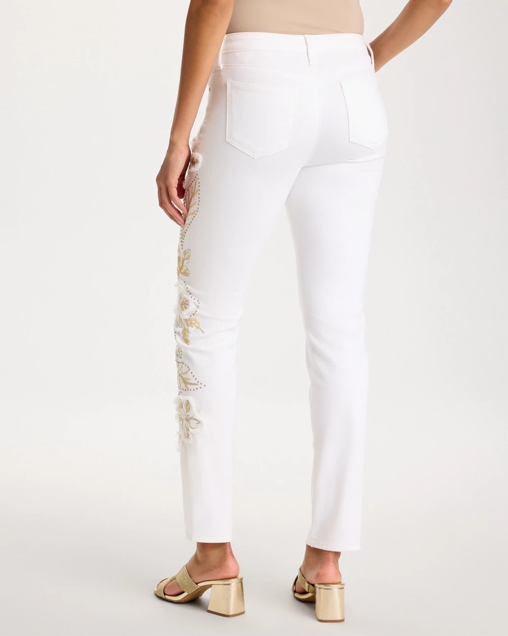 No Stain Girlfriend Floral Embellished Slim Ankle Jeans Alabaster - Chico's