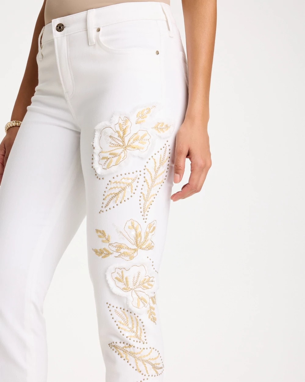 No Stain Girlfriend Floral Embellished Slim Ankle Jeans Alabaster - Chico's