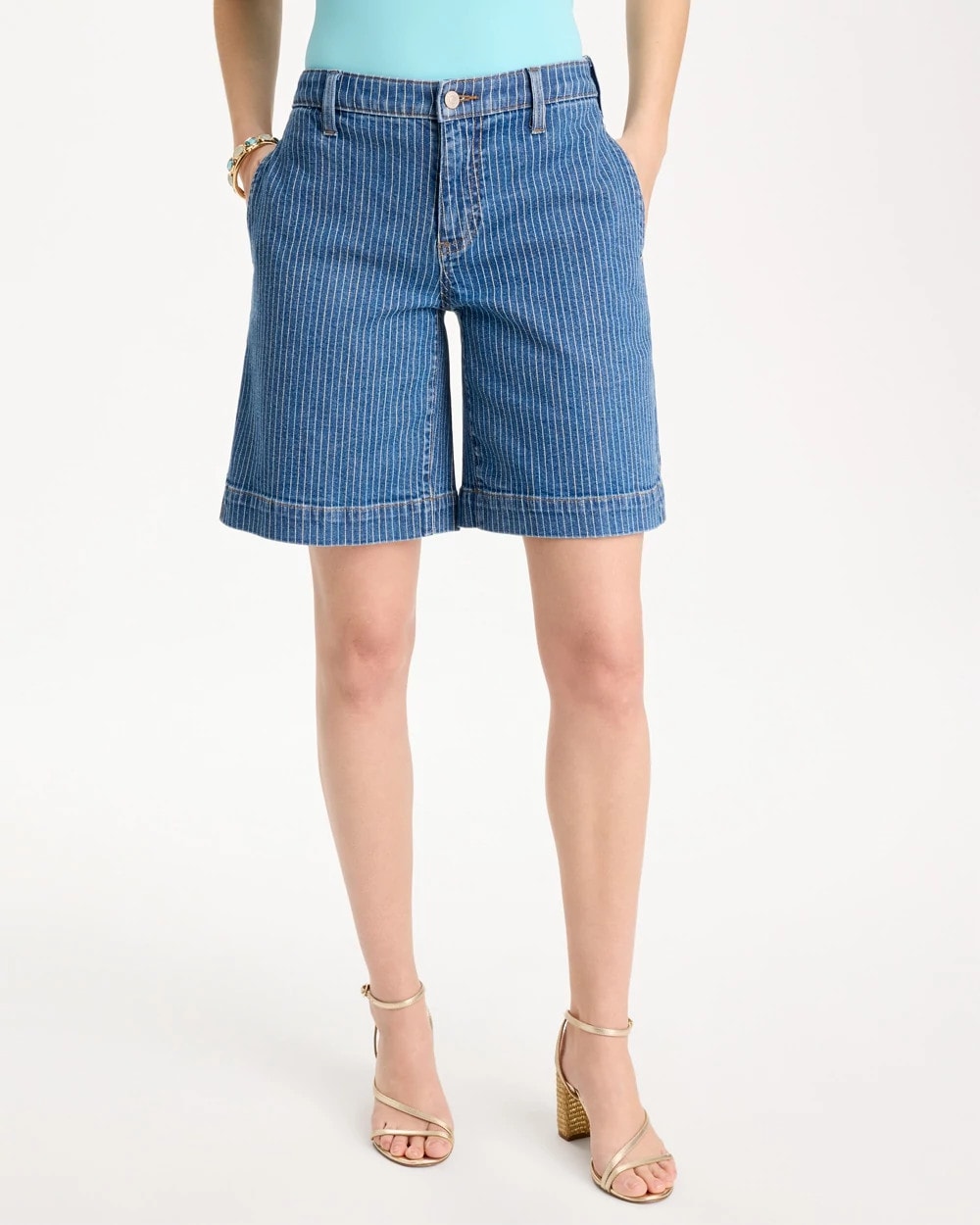 Striped Denim Trouser Shorts Indigo - Chico's