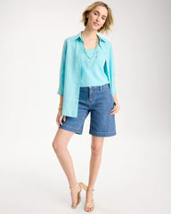 Striped Denim Trouser Shorts Indigo - Chico's