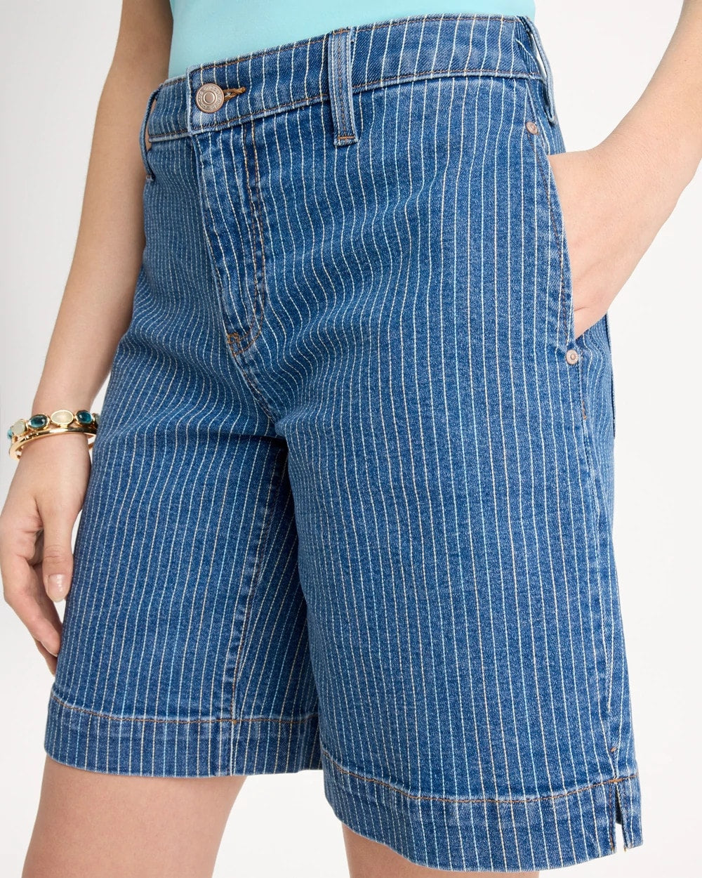 Striped Denim Trouser Shorts Indigo - Chico's