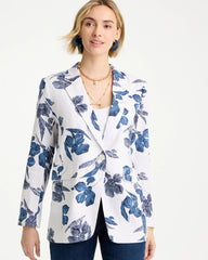 Linen Printed Piped Boyfriend Blazer Alabaster - Chico's