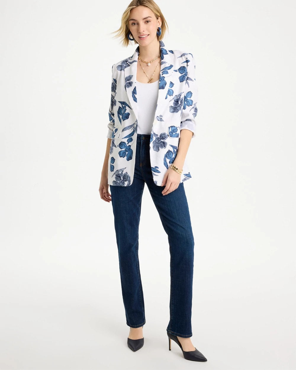 Linen Printed Piped Boyfriend Blazer Alabaster - Chico's