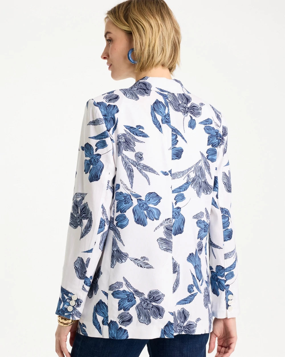 Linen Printed Piped Boyfriend Blazer Alabaster - Chico's