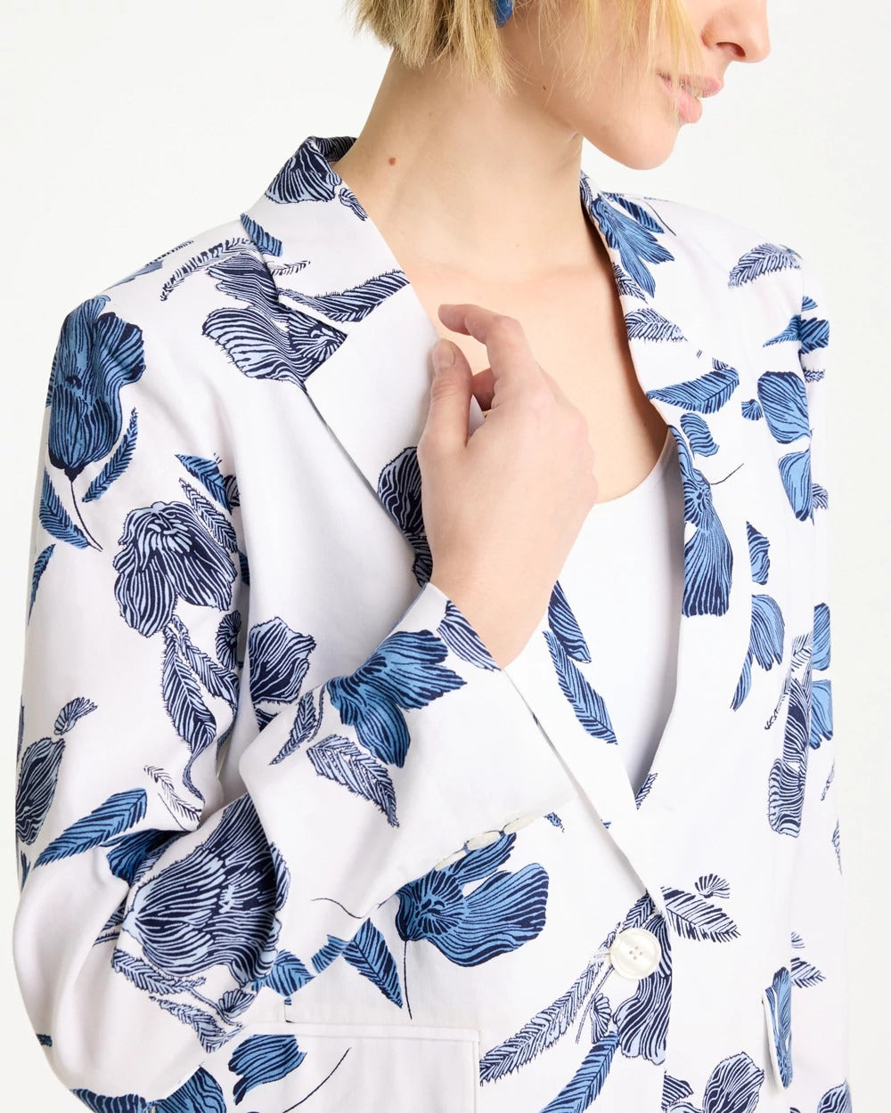 Linen Printed Piped Boyfriend Blazer Alabaster - Chico's