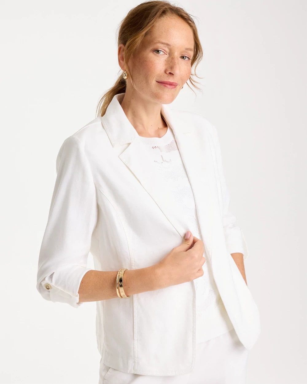 Linen Roll Sleeve Blazer Alabaster - Chico's