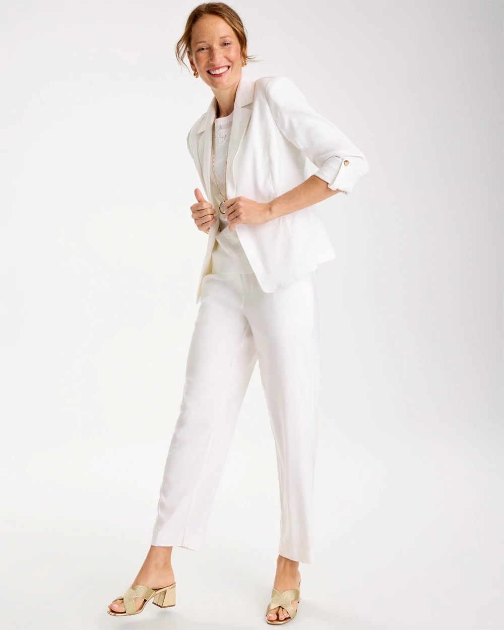 Linen Roll Sleeve Blazer Alabaster - Chico's