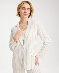 Linen-Blend Striped Boyfriend Blazer Ecru - Chico's
