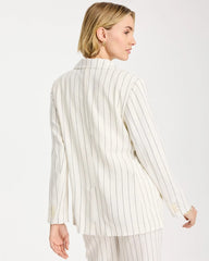 Linen-Blend Striped Boyfriend Blazer Ecru - Chico's