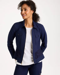 Poplin Cotton Lace Peplum Jacket Passport Blue - Chico's