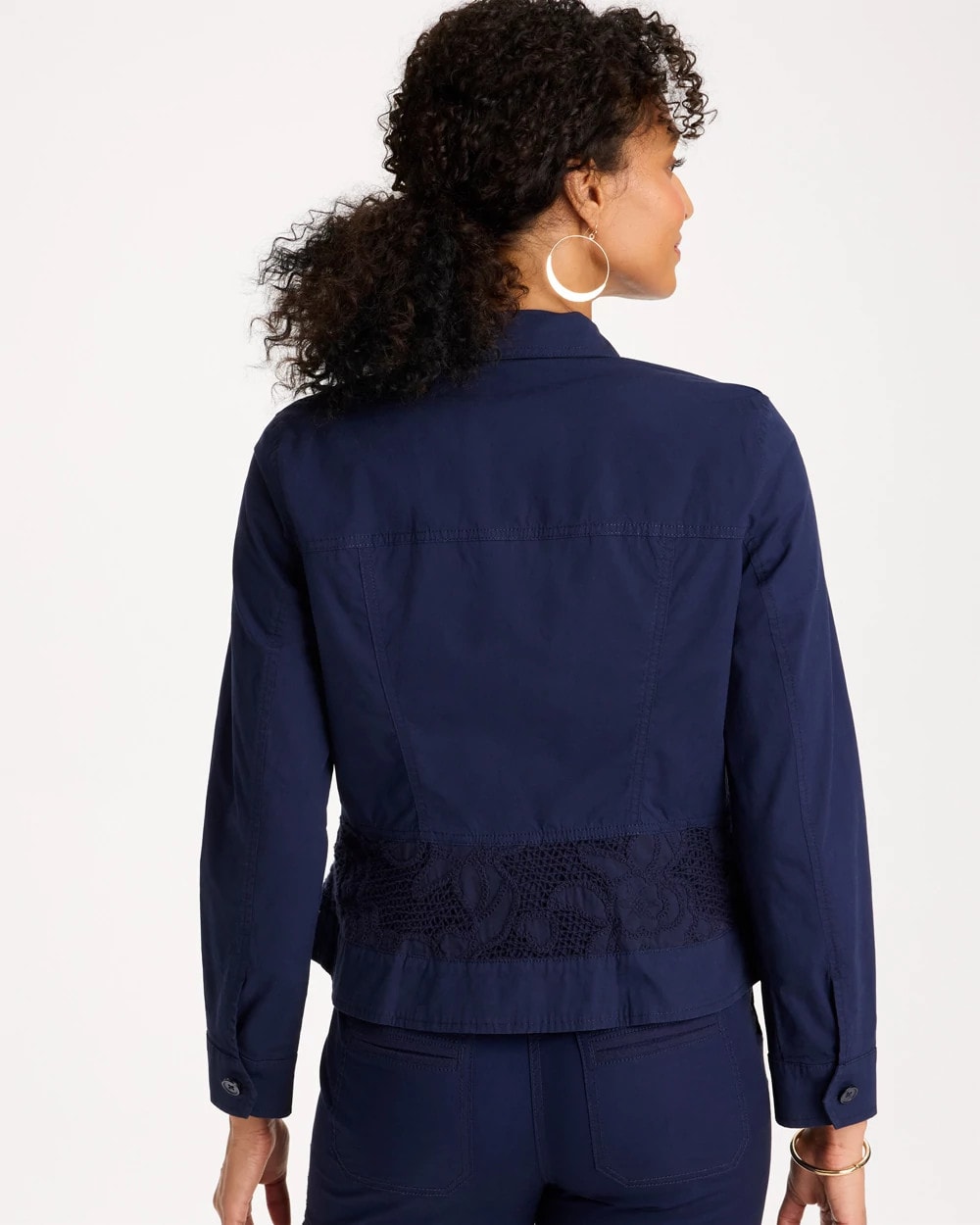 Poplin Cotton Lace Peplum Jacket Passport Blue - Chico's