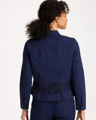 Poplin Cotton Lace Peplum Jacket Passport Blue - Chico's