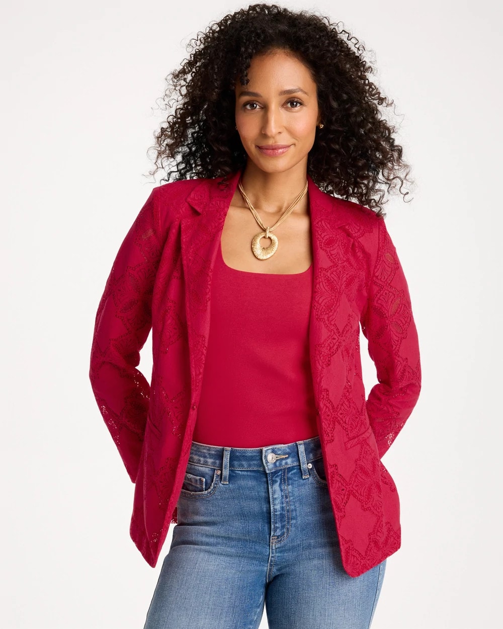 Lace Cutwork Blazer Cherry Lush - Chico's