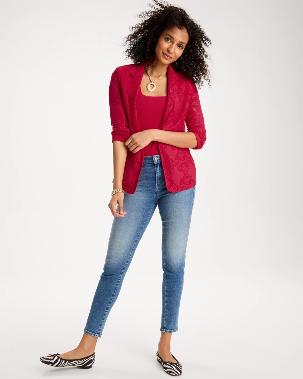 Lace Cutwork Blazer Cherry Lush - Chico's