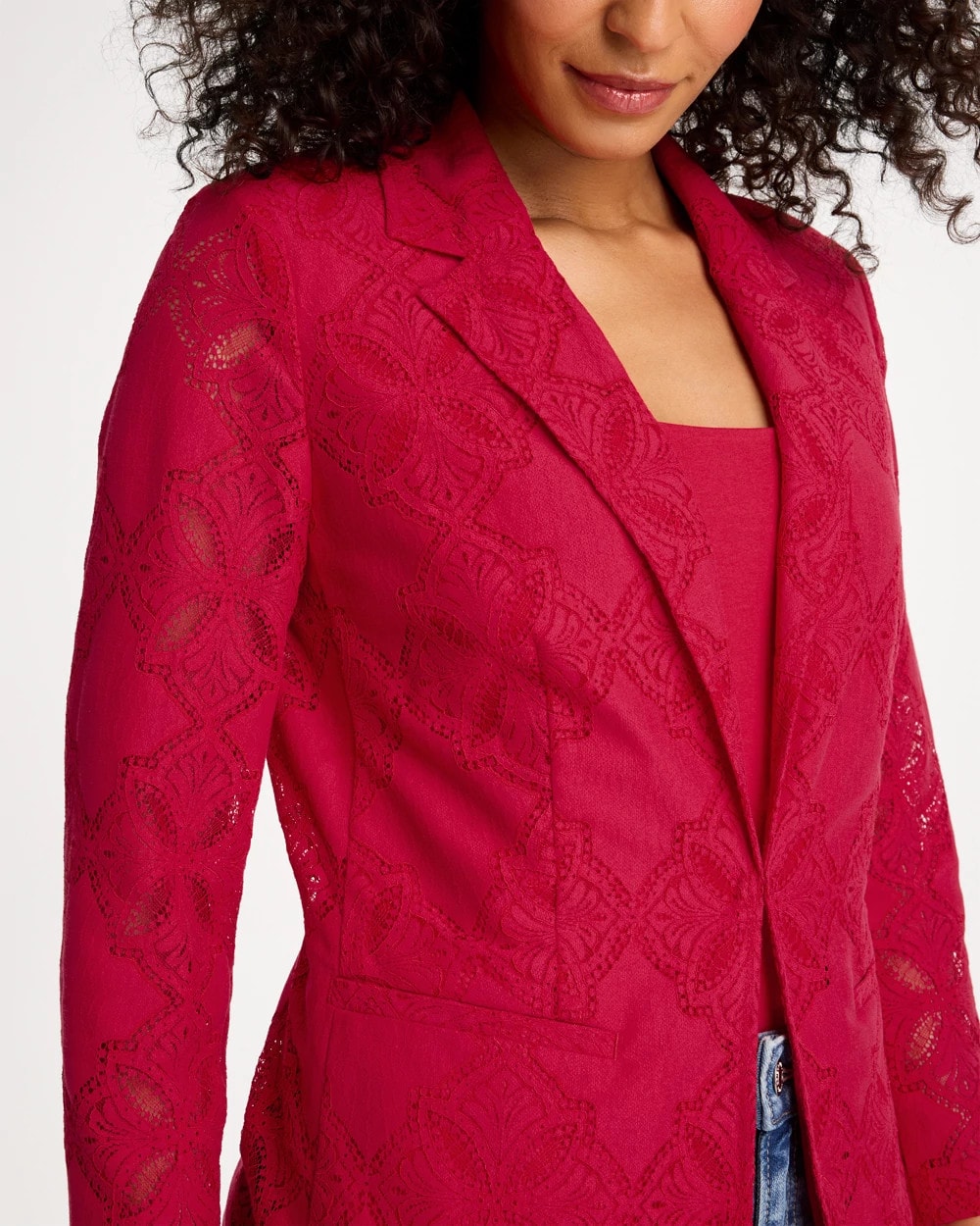 Lace Cutwork Blazer Cherry Lush - Chico's