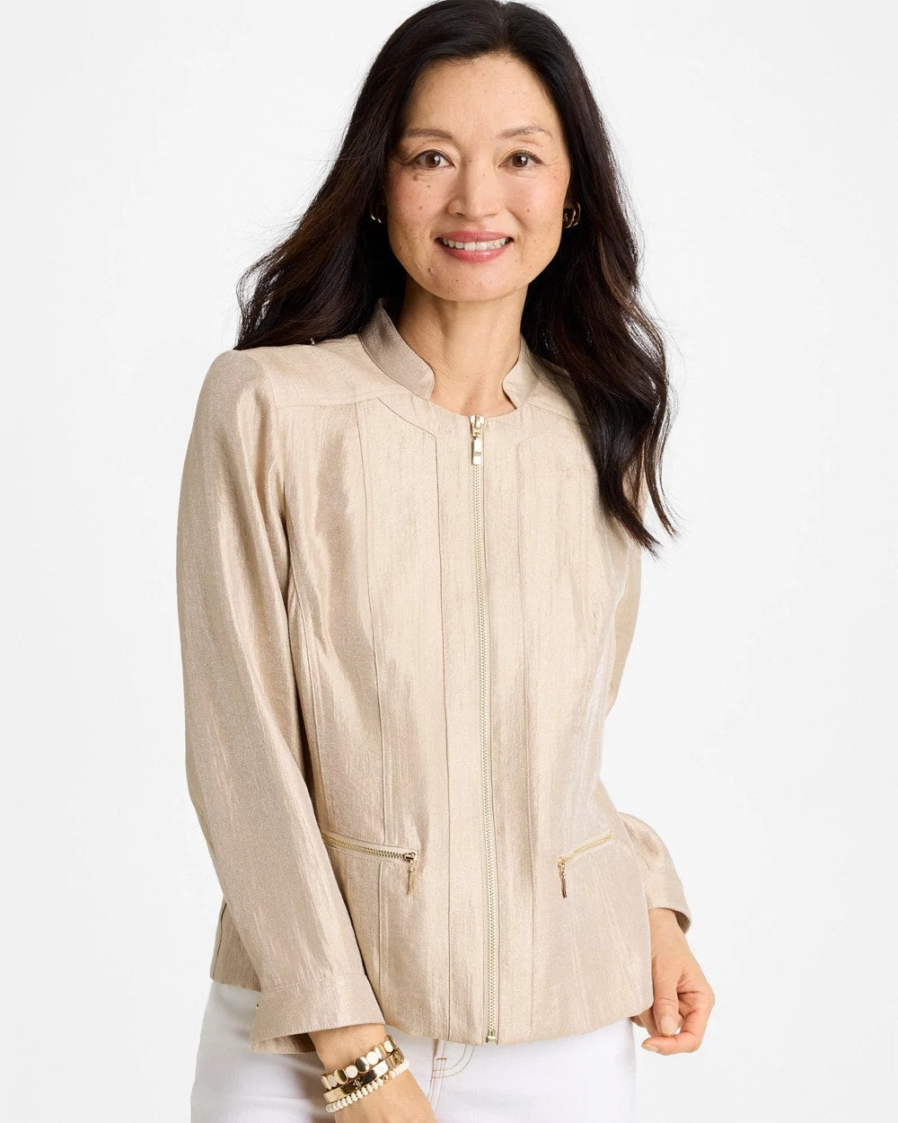 Sheen Stand Collar Jacket Khaki - Chico's