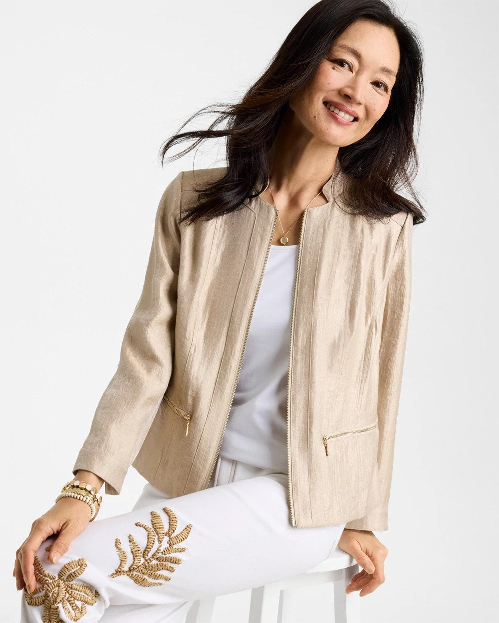 Sheen Stand Collar Jacket Khaki - Chico's