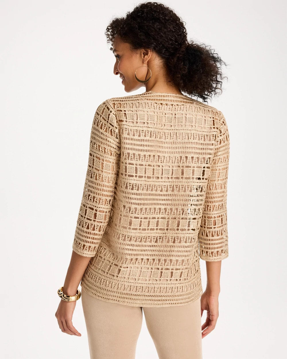 Travelers™ Metallic Crochet Cardigan Gold - Chico's