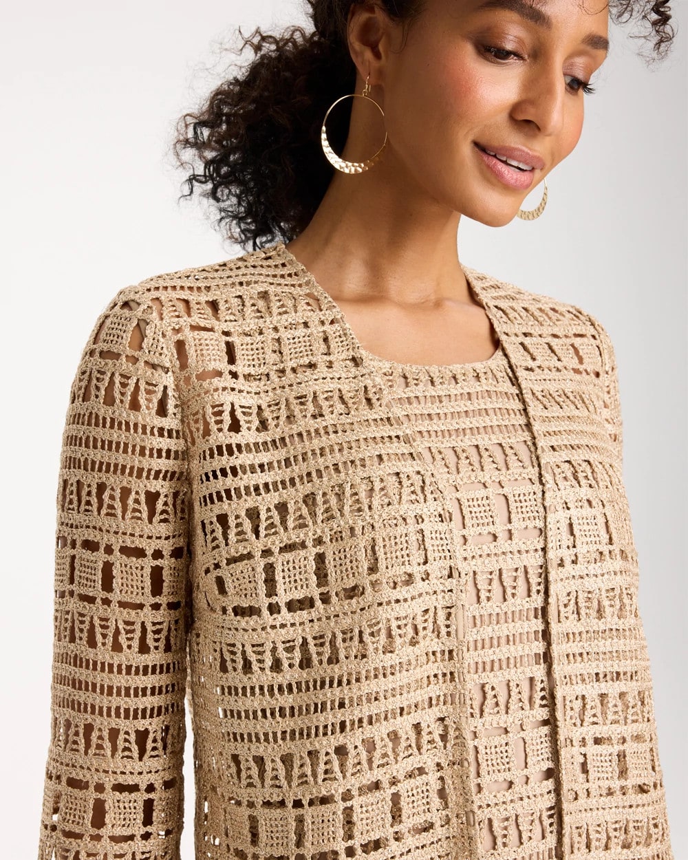 Travelers™ Metallic Crochet Cardigan Gold - Chico's
