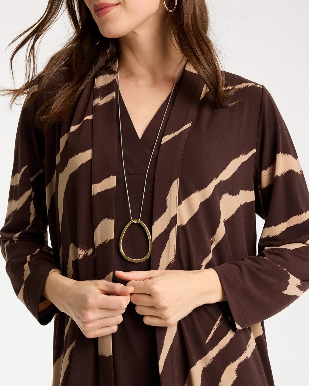 Travelers™ Knit Animal Print Duster Cardigan Cocoa Bean - Chico's