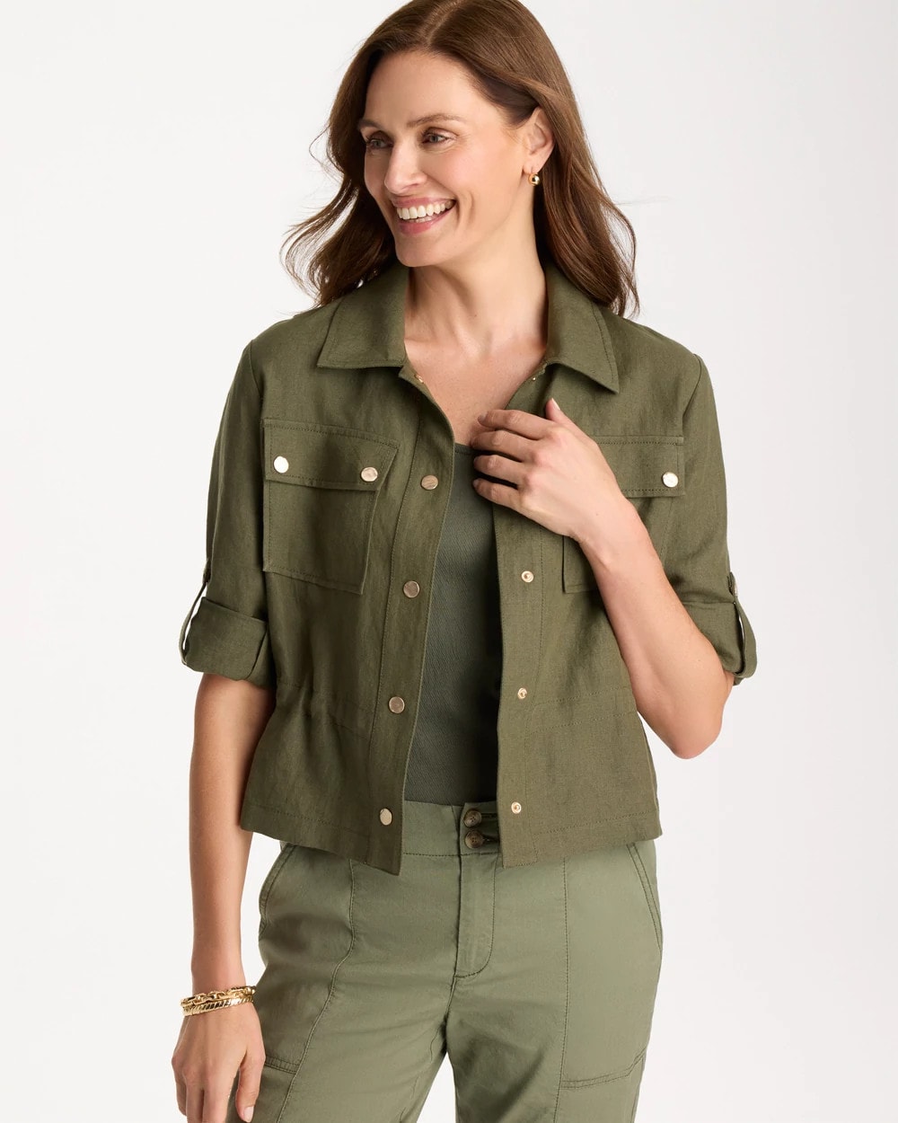 Linen Cargo Jacket Olive - Chico's
