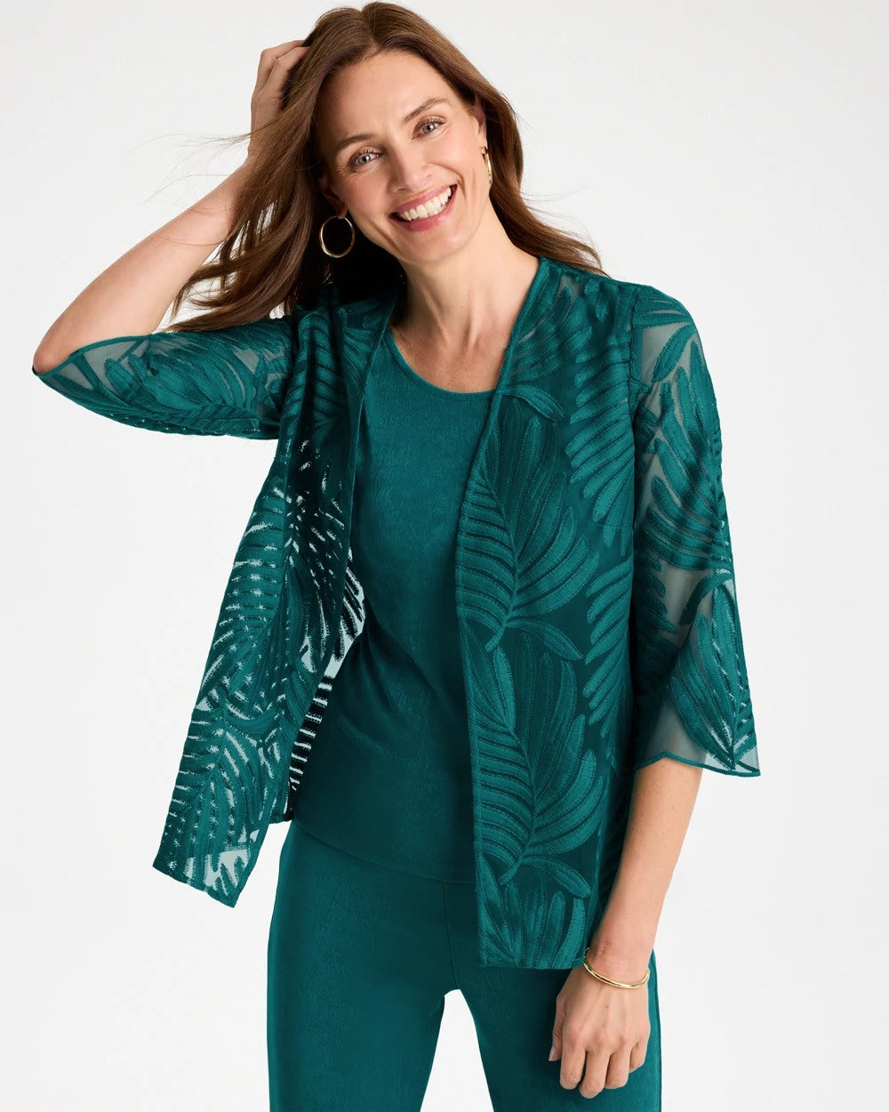 Travelers™ Collection Palm Frond Sheer Jacket Jade Glow - Chico's