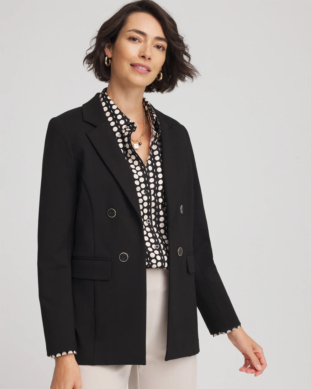 Ponte Double-Breasted Knit Blazer Black - Chico's