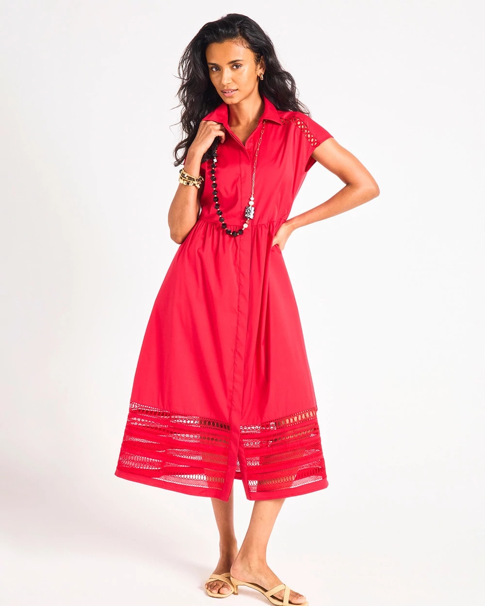 Lace Trim Midi Shirtdress Cherry Lush - Chico's