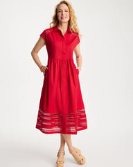 Lace Trim Midi Shirtdress Cherry Lush - Chico's