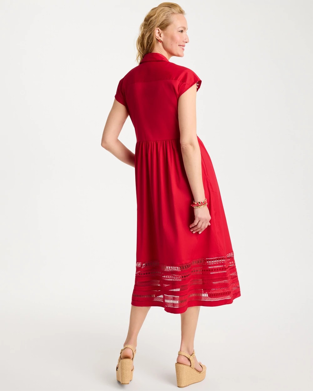 Lace Trim Midi Shirtdress Cherry Lush - Chico's