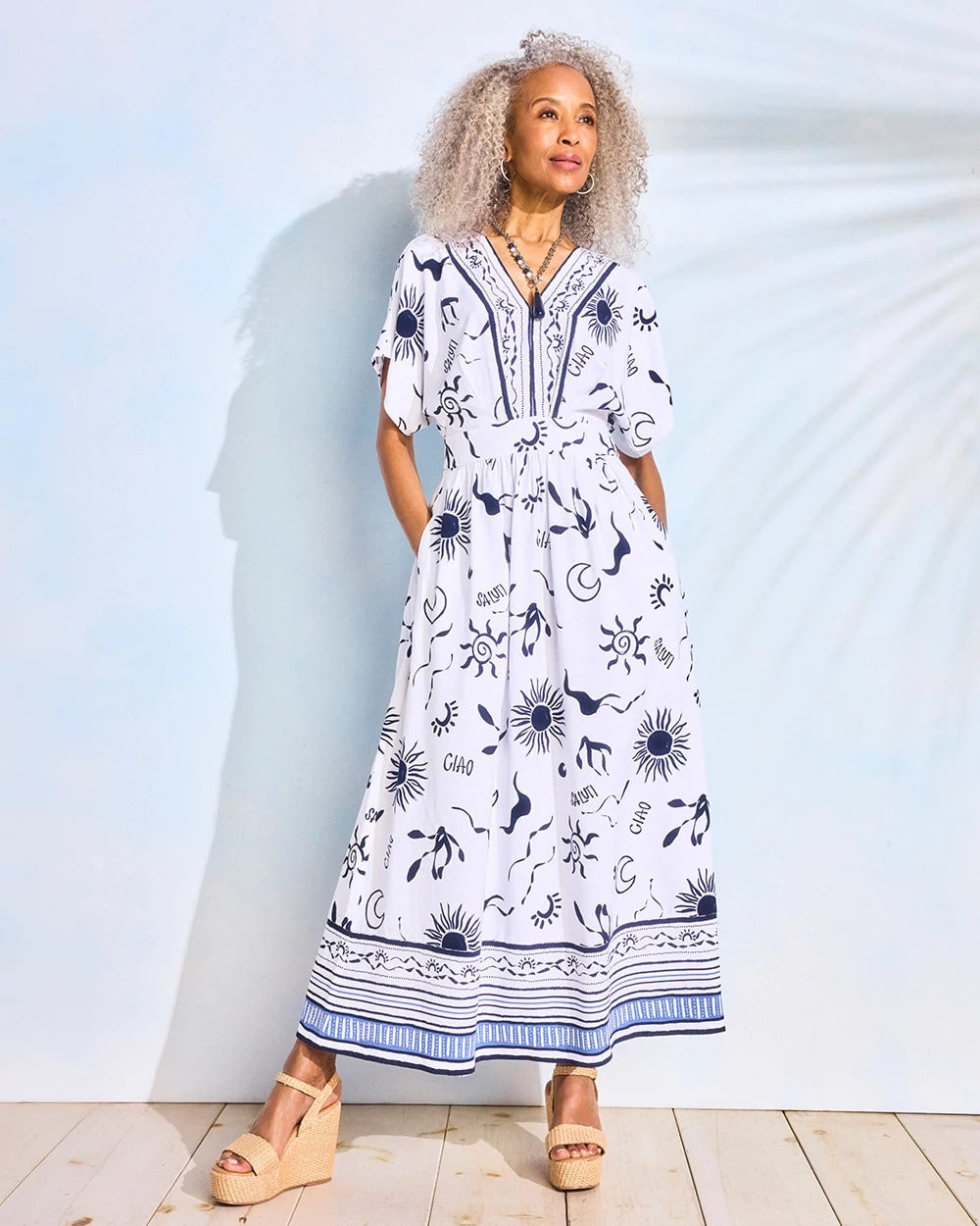Slub Flutter-Sleeve Vacation Dress Passport Blue - Chico's