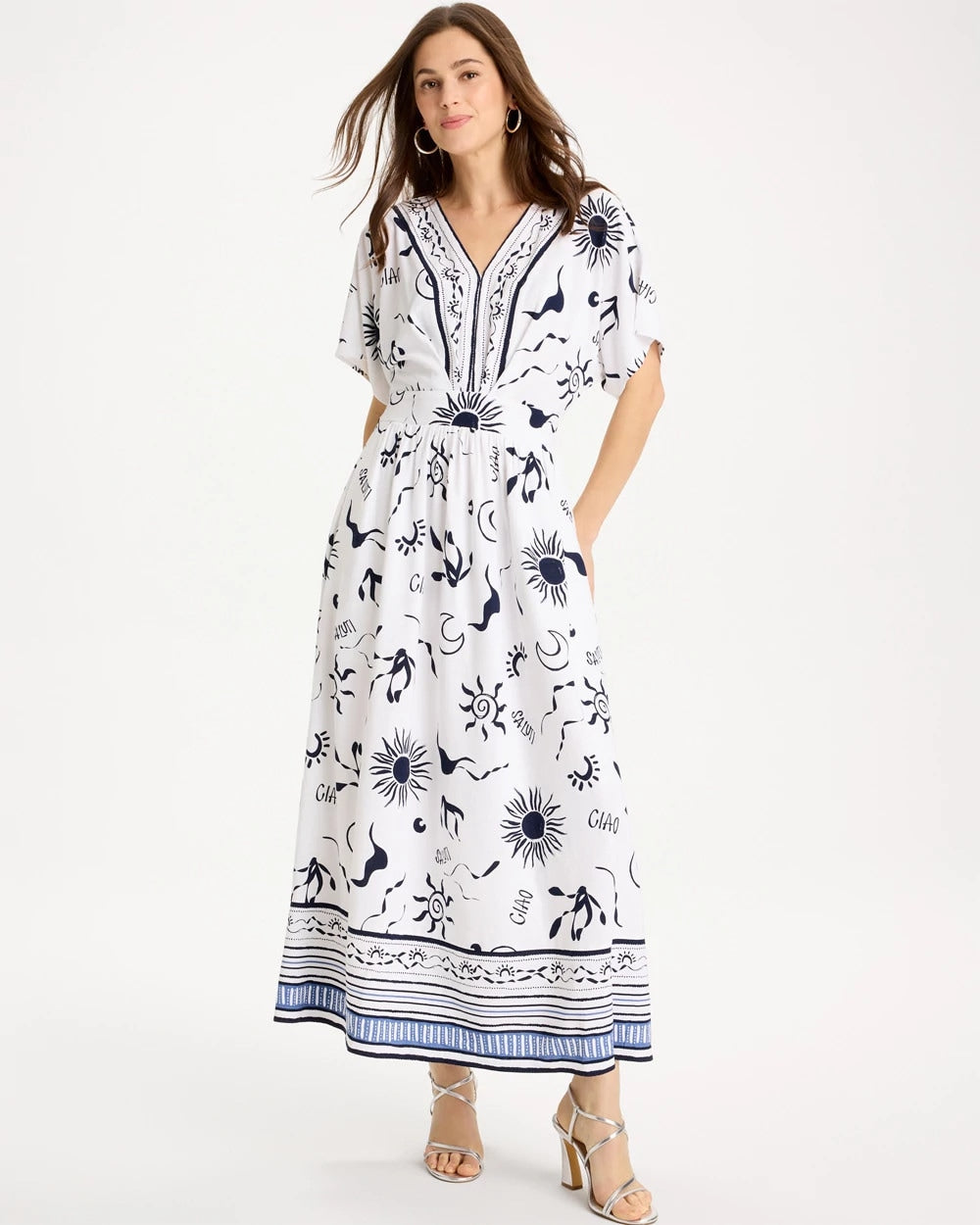 Slub Flutter-Sleeve Vacation Dress Passport Blue - Chico's