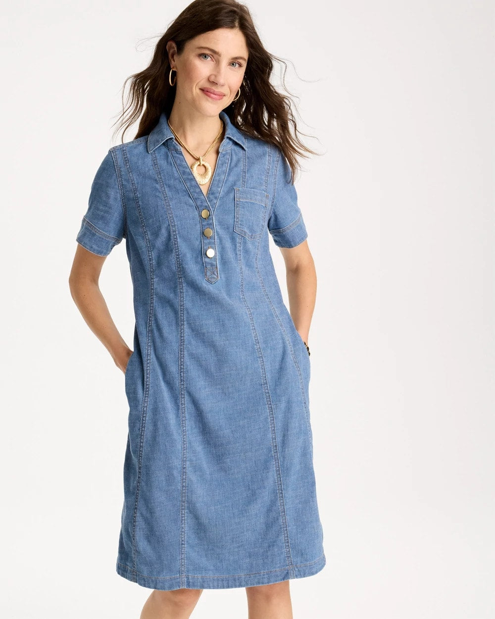 Soft-Stretch Hemp Denim Shirtdress Palm Isle Indigo - Chico's