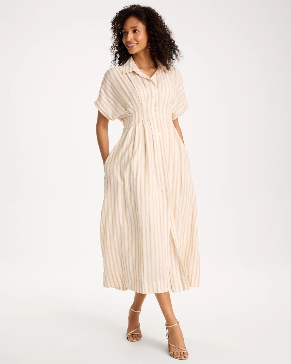 Linen-Blend Metallic Striped Dress Alabaster - Chico's