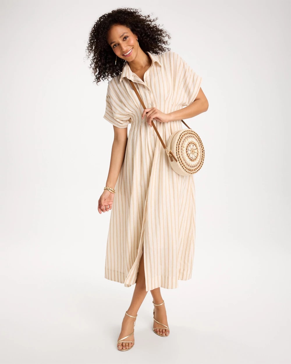 Linen-Blend Metallic Striped Dress Alabaster - Chico's