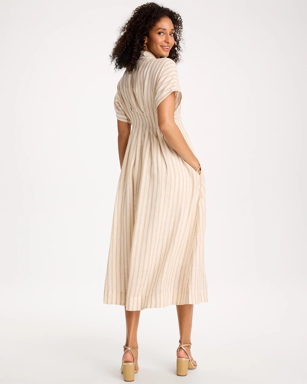 Linen-Blend Metallic Striped Dress Alabaster - Chico's