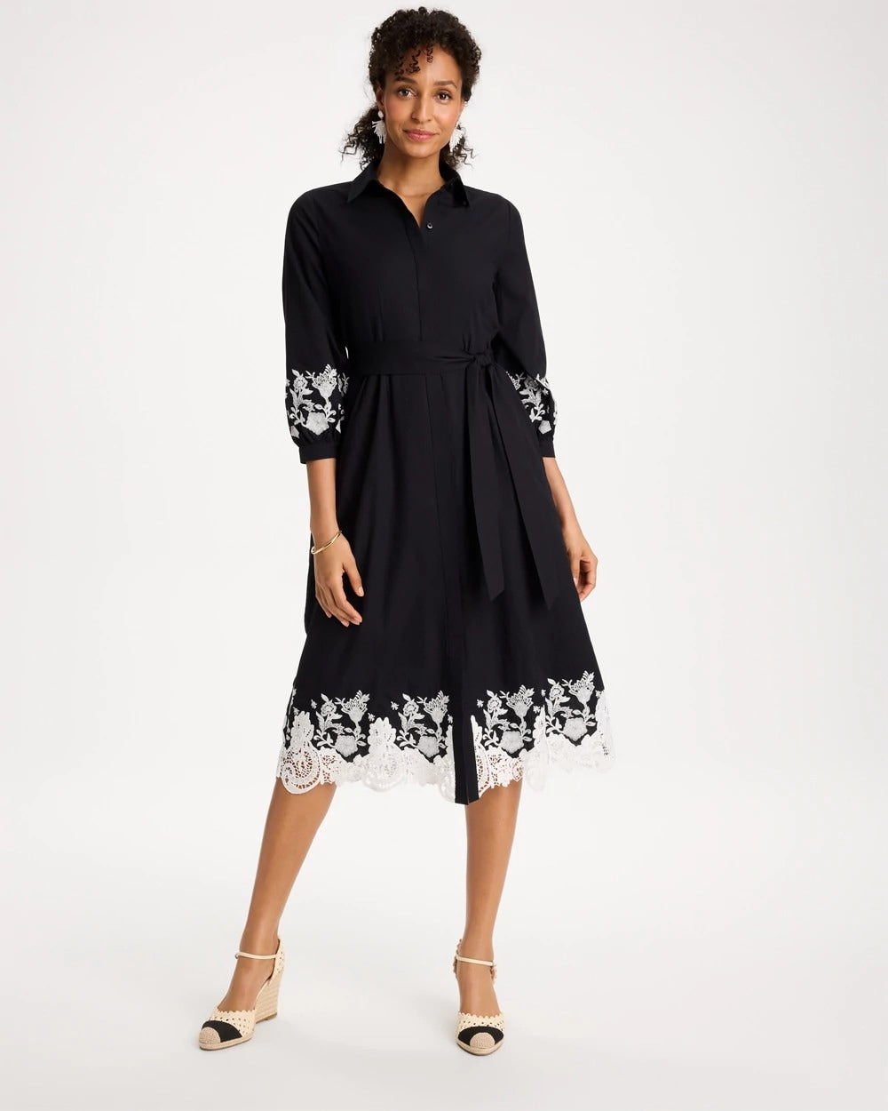 Cotton Lace Trim Shirtdress Black - Chico's