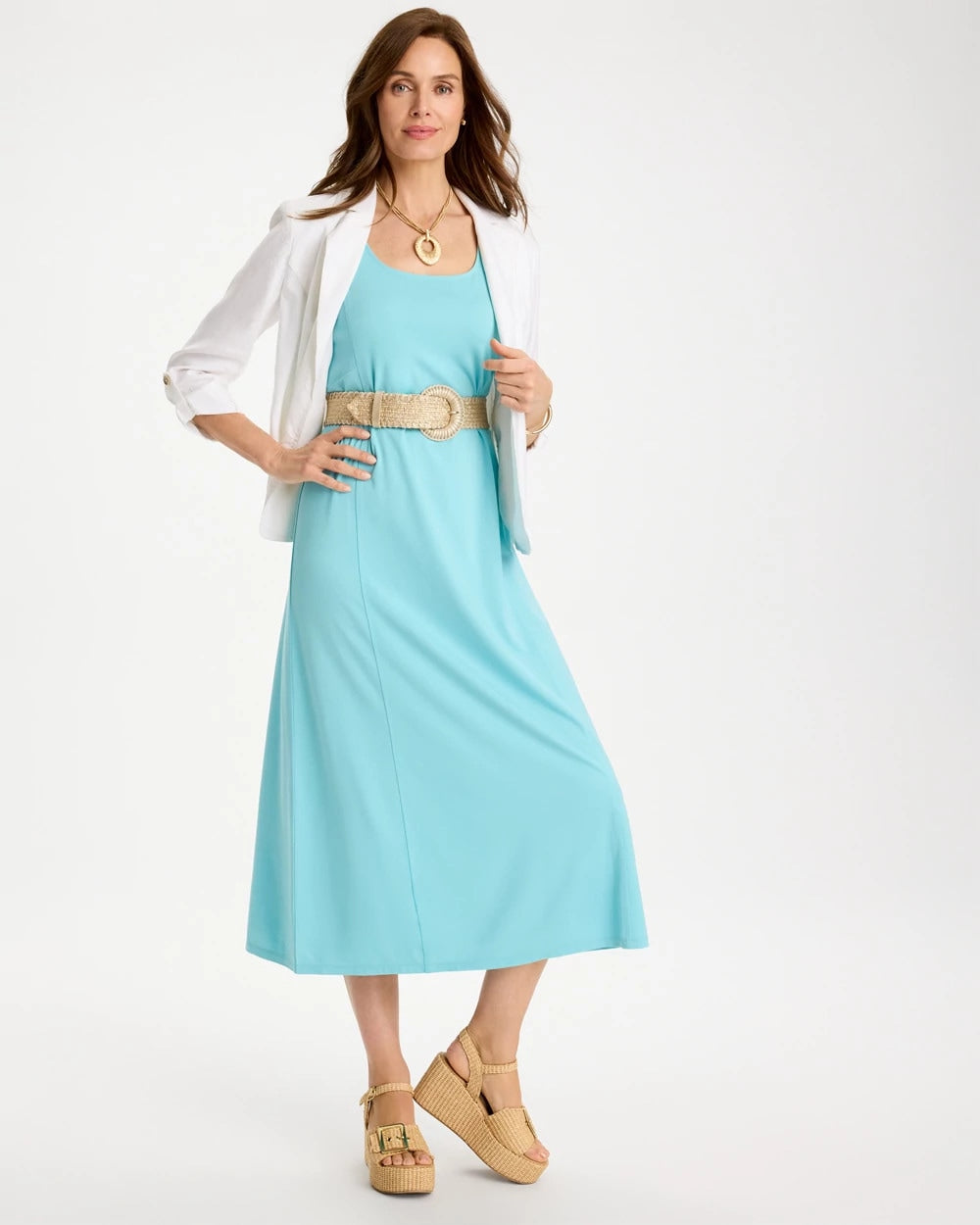 Ponte Seamed Maxi Dress Bondi Blue - Chico's