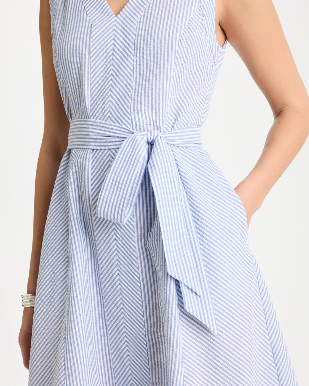Seersucker V-Neck Sleeveless Dress Light Blue - Chico's