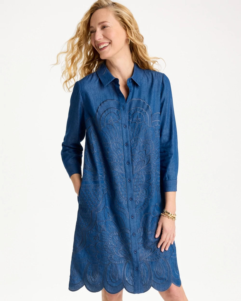 Denim Embroidered Dress Indigo - Chico's