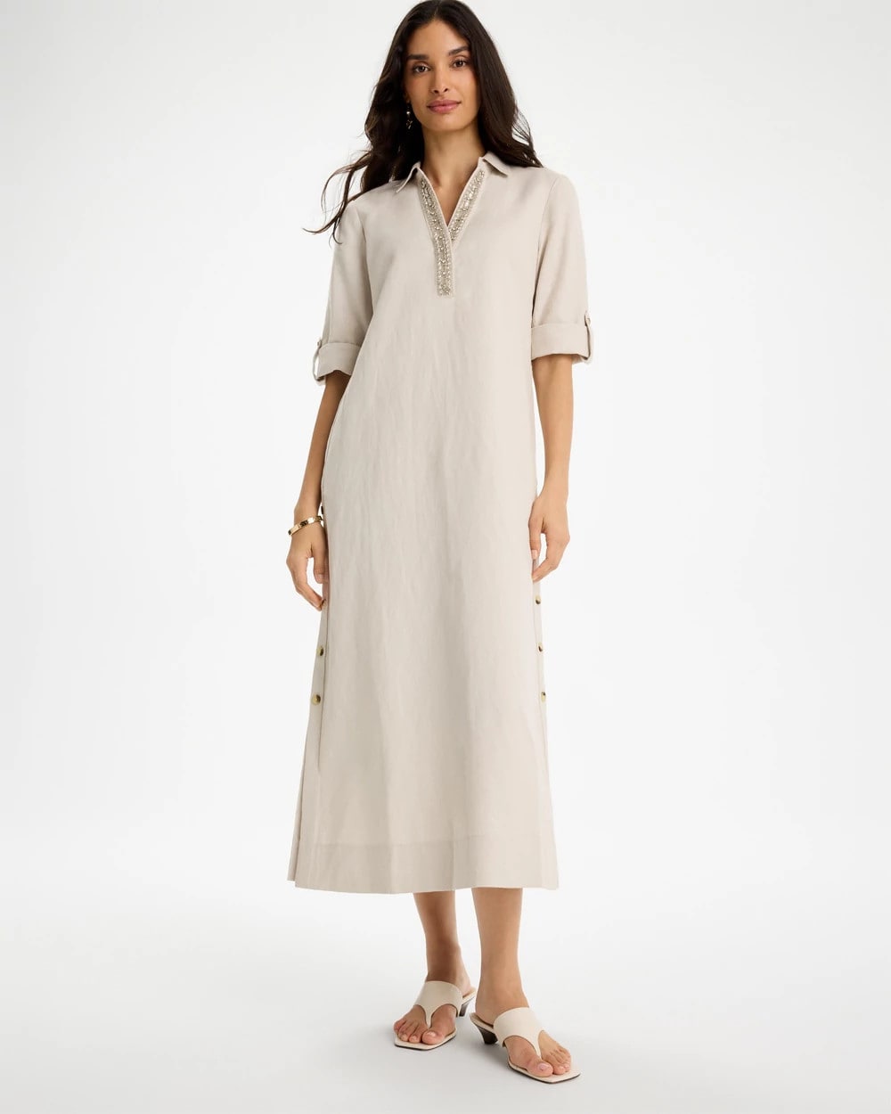 Embellished Linen Dress River Rock - Chico's