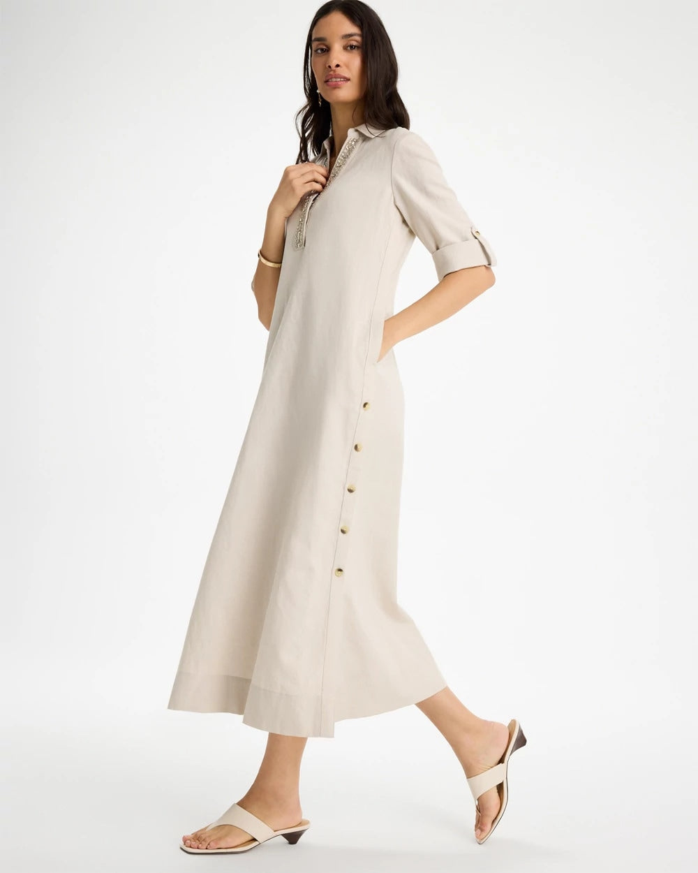 Embellished Linen Dress River Rock - Chico's