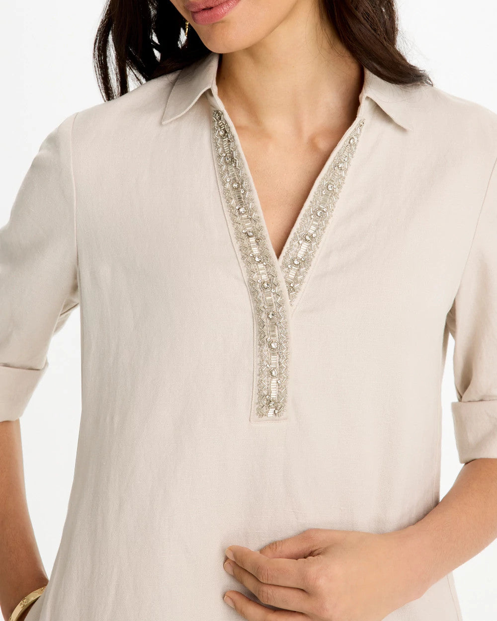 Embellished Linen Dress River Rock - Chico's