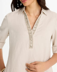 Embellished Linen Dress River Rock - Chico's