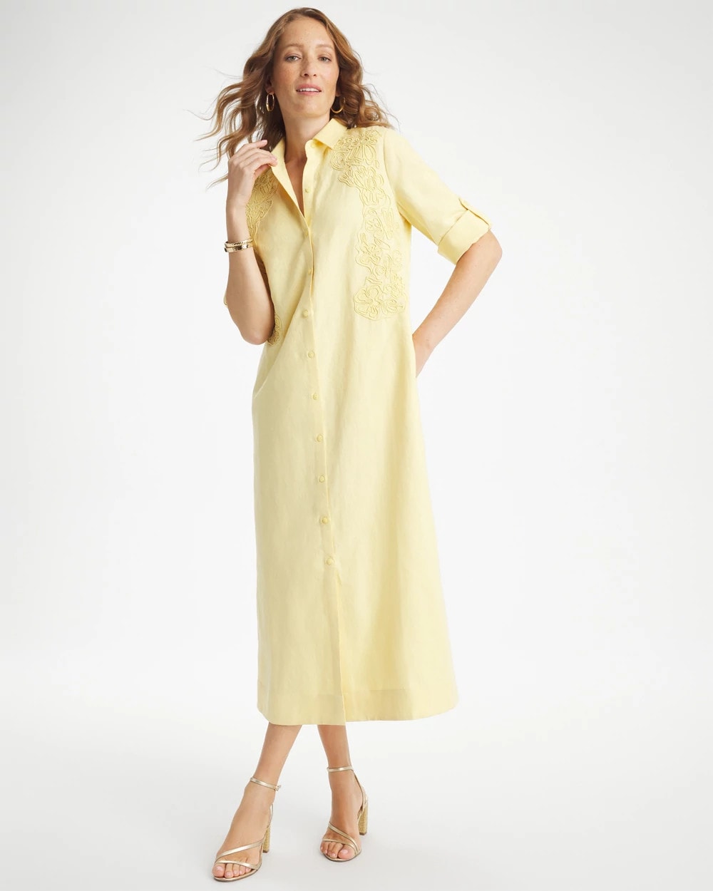 Embellished Linen-Cotton Shirtdress Golden Haze - Chico's