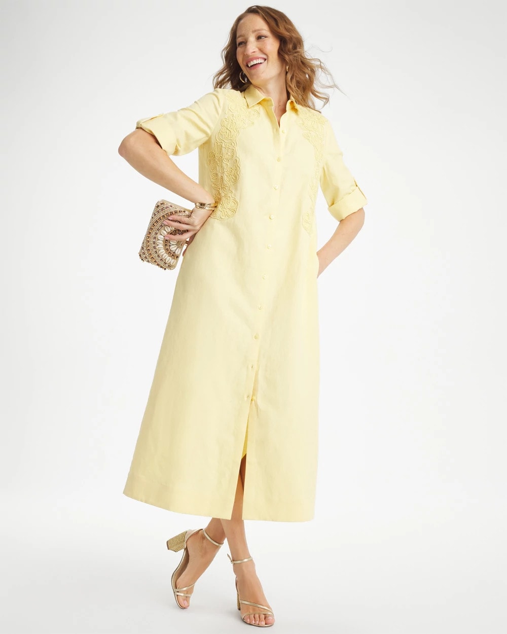Embellished Linen-Cotton Shirtdress Golden Haze - Chico's
