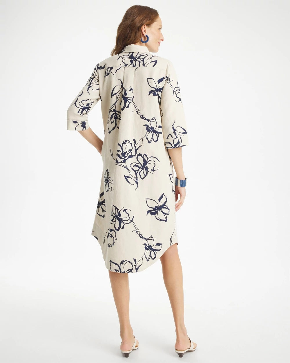 Printed Linen-Cotton Shirtdress Passport Blue - Chico's