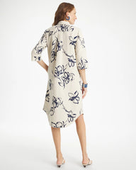 Printed Linen-Cotton Shirtdress Passport Blue - Chico's
