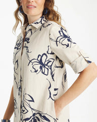 Printed Linen-Cotton Shirtdress Passport Blue - Chico's