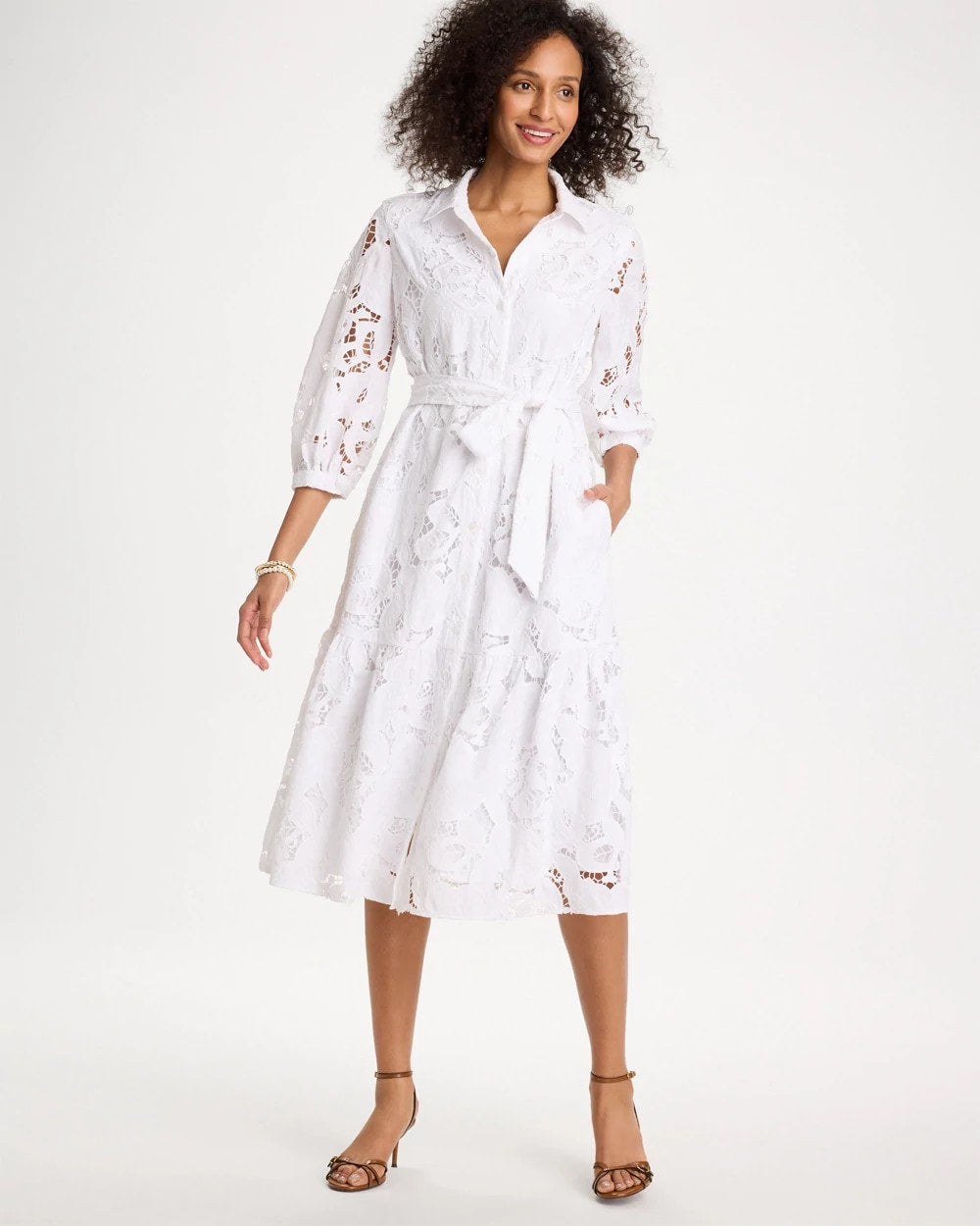 Lace Cutout Belted Shirtdress Alabaster - Chico's